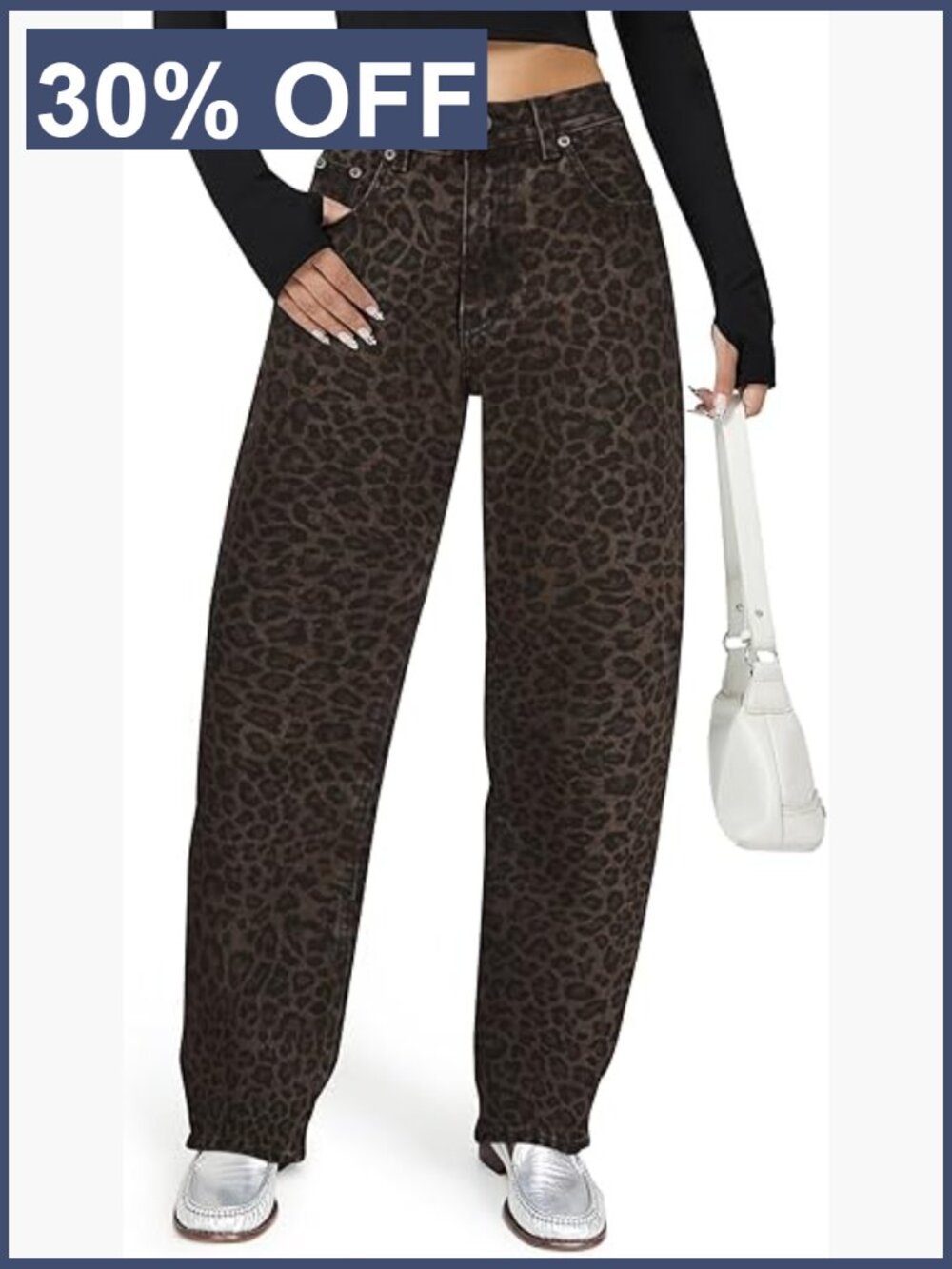 High Waisted Wide Leg Barrel Jeans, Baggy Boyfriend Stretch Denim